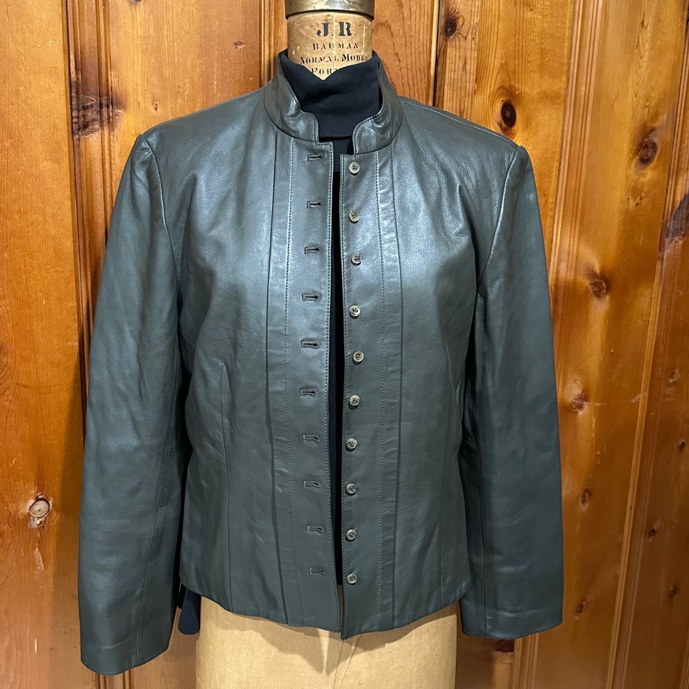 Jones New York - Deep Olive Green Leather Jacket - Sz 14